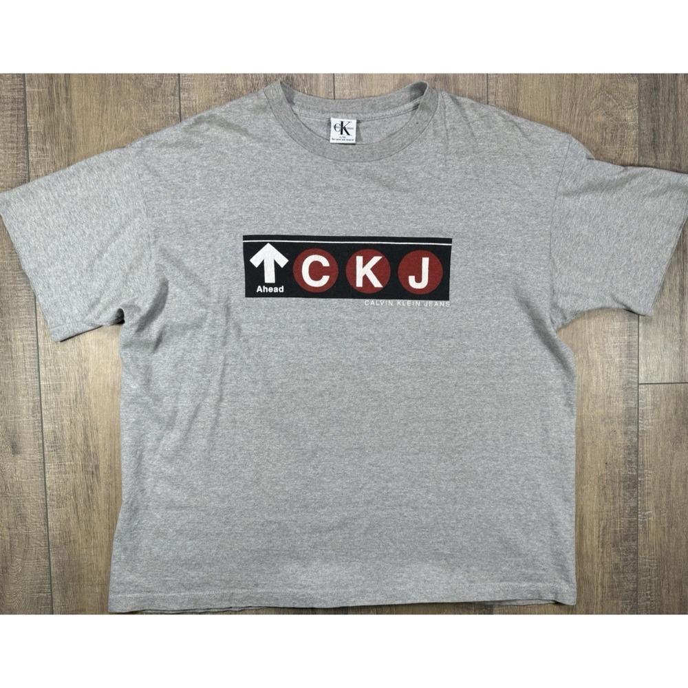 Vintage Calvin Klein Jeans 1990s New York USA Made Gray T Shirt Mens Size Large